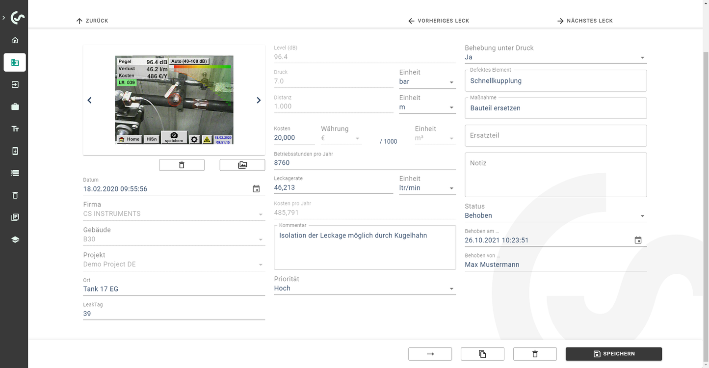 CS Leak Reporter V2 Reporting-Software für Leckagesuchgeräte, z.B. CS Instruments LD 500 ISO 50001 konform
