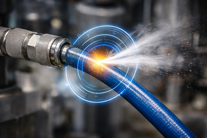 Ein undichter Druckluftschlauch sorgt für hohe Kosten durch Energieverluste