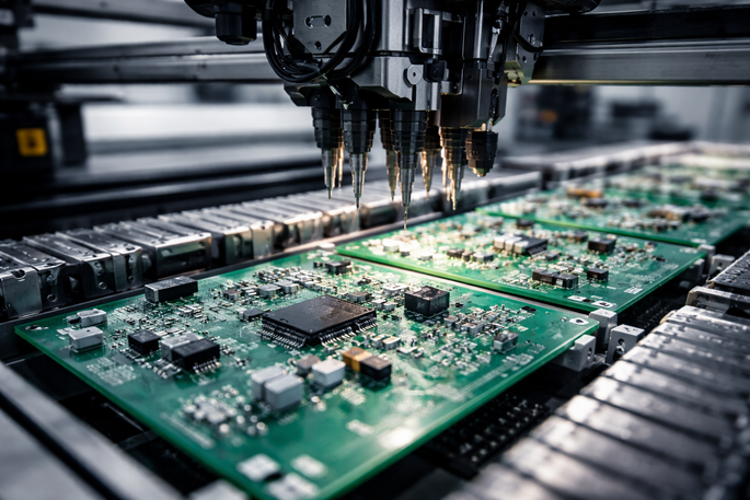 Platinenmontage in der Elektronikindustrie mit Drucklufttechnik