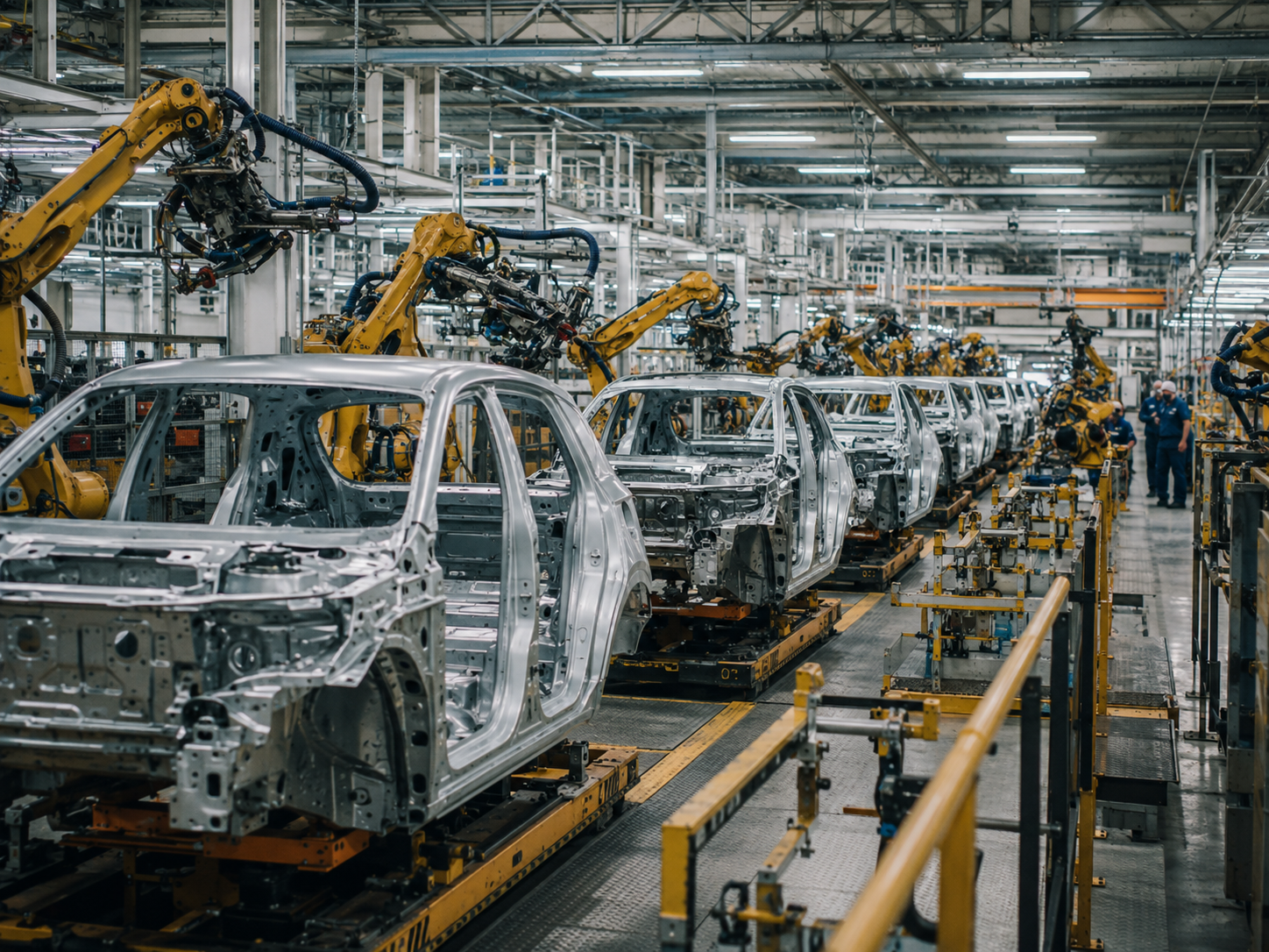 Fertigungslinie im Automobilbau mit Druckluft