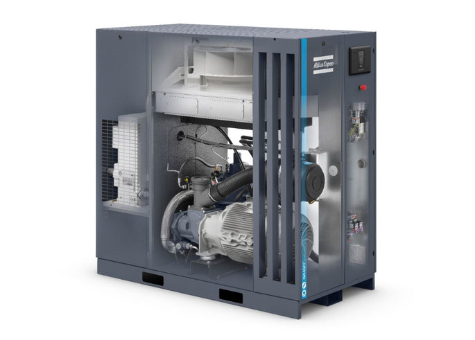 Durchsichtiges Gehäuse eines Schraubenkompressors