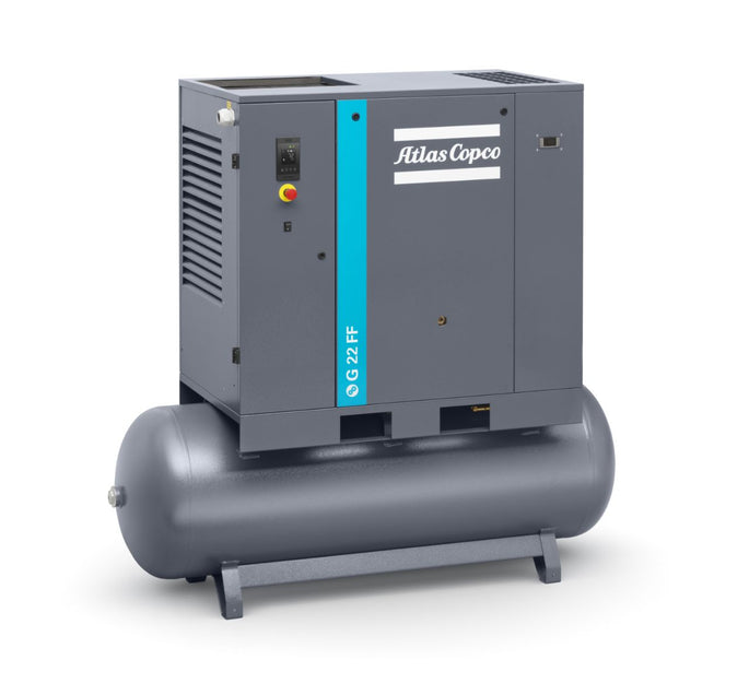 Schraubenkompressor mit integriertem Behälter und Kältetrockner als einfaches Plug&Play-Gerät für einfache Installation